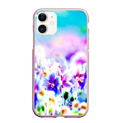 Чехол iPhone 11 матовый Цветочное поле, цвет: 3D-светло-розовый