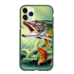 Чехол iPhone 11 Pro матовый Лучший щучий рыбак, цвет: 3D-темно-зеленый