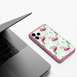 Чехол iPhone 11 Pro матовый Цветы и бабочки 2, цвет: 3D-малиновый — фото 2
