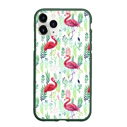 Чехол iPhone 11 Pro матовый Цветы и бабочки 2, цвет: 3D-темно-зеленый