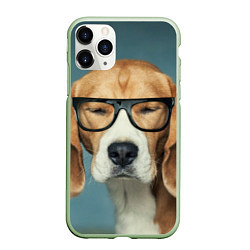 Чехол iPhone 11 Pro матовый Бигль в очках, цвет: 3D-салатовый