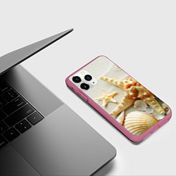 Чехол iPhone 11 Pro матовый Морские ракушки, цвет: 3D-малиновый — фото 2