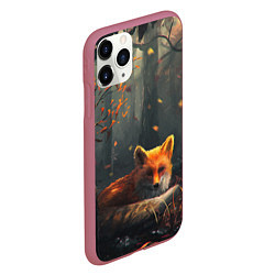 Чехол iPhone 11 Pro матовый Лисица в лесу, цвет: 3D-малиновый — фото 2