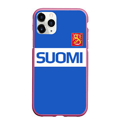 Чехол iPhone 11 Pro матовый Сборная Финляндии: домашняя форма, цвет: 3D-малиновый