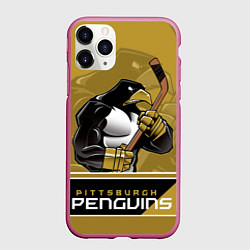 Чехол iPhone 11 Pro матовый Pittsburgh Penguins, цвет: 3D-малиновый