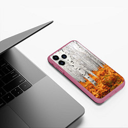 Чехол iPhone 11 Pro матовый Березовая роща, цвет: 3D-малиновый — фото 2