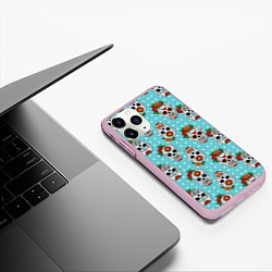 Чехол iPhone 11 Pro матовый Узор Черепа Чикано, цвет: 3D-розовый — фото 2
