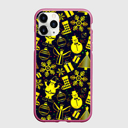 Чехол iPhone 11 Pro матовый Новогодний, цвет: 3D-малиновый