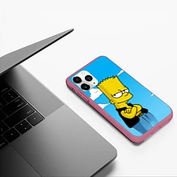 Чехол iPhone 11 Pro матовый Задумчивый Барт, цвет: 3D-малиновый — фото 2
