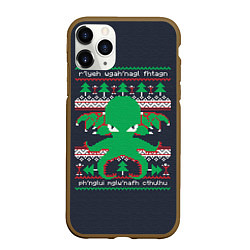 Чехол iPhone 11 Pro матовый Новогодний свитер Ктулху, цвет: 3D-коричневый