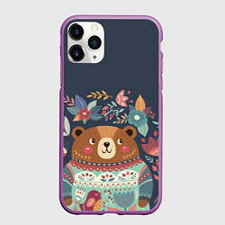 Чехол iPhone 11 Pro матовый Осенний медведь, цвет: 3D-фиолетовый