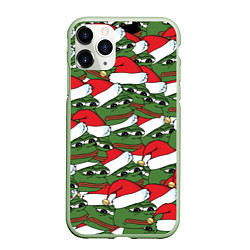 Чехол iPhone 11 Pro матовый Sad frog new year, цвет: 3D-салатовый