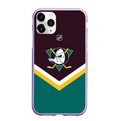 Чехол iPhone 11 Pro матовый NHL: Anaheim Ducks, цвет: 3D-светло-сиреневый