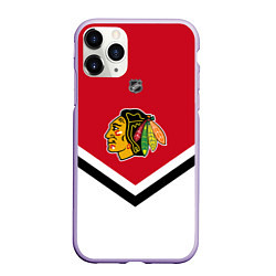 Чехол iPhone 11 Pro матовый NHL: Chicago Blackhawks, цвет: 3D-светло-сиреневый