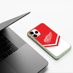 Чехол iPhone 11 Pro матовый NHL: Detroit Red Wings, цвет: 3D-салатовый — фото 2