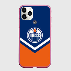 Чехол iPhone 11 Pro матовый NHL: Edmonton Oilers, цвет: 3D-малиновый
