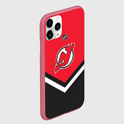 Чехол iPhone 11 Pro матовый NHL: New Jersey Devils, цвет: 3D-малиновый — фото 2
