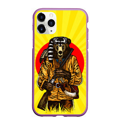 Чехол iPhone 11 Pro матовый Медведь охотник, цвет: 3D-фиолетовый