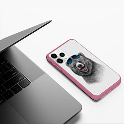 Чехол iPhone 11 Pro матовый Счастливый медведь, цвет: 3D-малиновый — фото 2