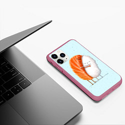 Чехол iPhone 11 Pro матовый Суши друзья, цвет: 3D-малиновый — фото 2