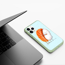 Чехол iPhone 11 Pro матовый Суши друзья, цвет: 3D-салатовый — фото 2