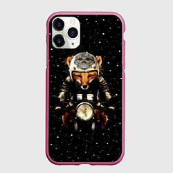 Чехол iPhone 11 Pro матовый Лис байкер, цвет: 3D-малиновый