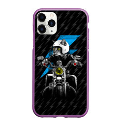 Чехол iPhone 11 Pro матовый Кот байкер, цвет: 3D-фиолетовый