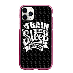 Чехол iPhone 11 Pro матовый Train Eat Sleep Repeat, цвет: 3D-малиновый