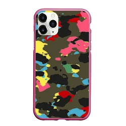 Чехол iPhone 11 Pro матовый Цветной камуфляж, цвет: 3D-малиновый