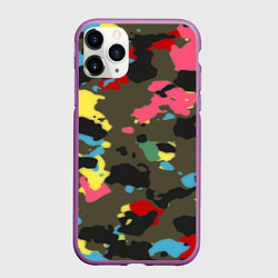 Чехол iPhone 11 Pro матовый Цветной камуфляж, цвет: 3D-фиолетовый