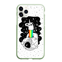 Чехол iPhone 11 Pro матовый Единорог астронавт, цвет: 3D-салатовый