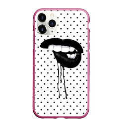 Чехол iPhone 11 Pro матовый Black Lips, цвет: 3D-малиновый