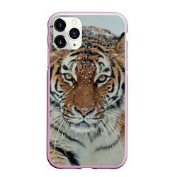 Чехол iPhone 11 Pro матовый Тигр в снегу, цвет: 3D-розовый