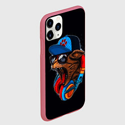 Чехол iPhone 11 Pro матовый Кот диджей тусовщик хипстер, цвет: 3D-малиновый — фото 2