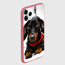 Чехол iPhone 11 Pro матовый Милая такса, цвет: 3D-малиновый — фото 2
