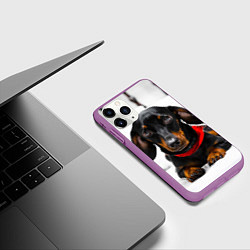 Чехол iPhone 11 Pro матовый Милая такса, цвет: 3D-фиолетовый — фото 2