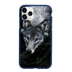Чехол iPhone 11 Pro матовый Волк в траве, цвет: 3D-тёмно-синий