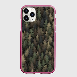 Чехол iPhone 11 Pro матовый Лесной камуфляж, цвет: 3D-малиновый