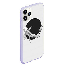 Чехол iPhone 11 Pro матовый Японская рыбка: ч/б, цвет: 3D-светло-сиреневый — фото 2
