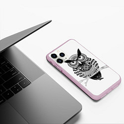 Чехол iPhone 11 Pro матовый Расписная сова, цвет: 3D-розовый — фото 2