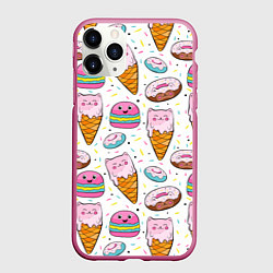 Чехол iPhone 11 Pro матовый Сладкие котики, цвет: 3D-малиновый