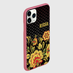 Чехол iPhone 11 Pro матовый Russia: black edition, цвет: 3D-малиновый — фото 2