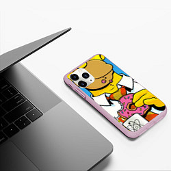 Чехол iPhone 11 Pro матовый Homer with donut, цвет: 3D-розовый — фото 2