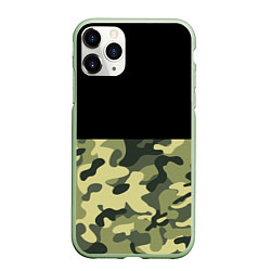 Чехол iPhone 11 Pro матовый Камуфляж: черный/хаки, цвет: 3D-салатовый