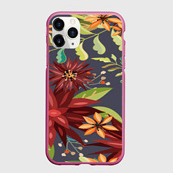 Чехол iPhone 11 Pro матовый Цветочки, цвет: 3D-малиновый