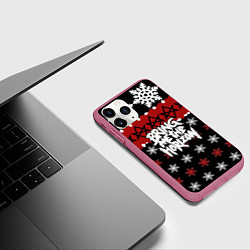 Чехол iPhone 11 Pro матовый Праздничный Bring Me the Horizon, цвет: 3D-малиновый — фото 2