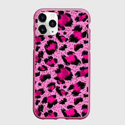 Чехол iPhone 11 Pro матовый Розовый леопард, цвет: 3D-малиновый
