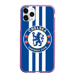 Чехол iPhone 11 Pro матовый FC Chelsea: Gold Lines, цвет: 3D-фиолетовый