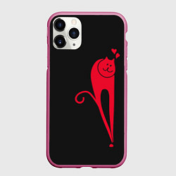 Чехол iPhone 11 Pro матовый Его кошечка, цвет: 3D-малиновый