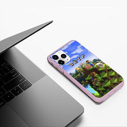 Чехол iPhone 11 Pro матовый Майнкрафт: Пётр, цвет: 3D-розовый — фото 2